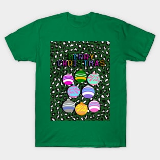 Christmas Green Leopard Print and Baubles T-Shirt